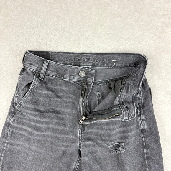 American Eagle Super High Rise Baggy Wide Leg Cargo Jeans Women 0 Short Black - Picture 2 of 15
